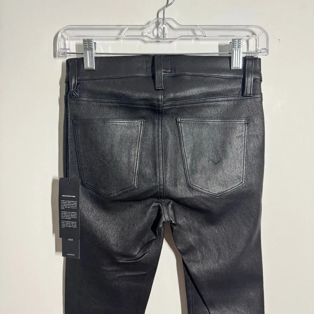 Hudson Jeans Women 24 Nico High Rise Coated Skinny Ankle‎ Jeans Black Moto Goth